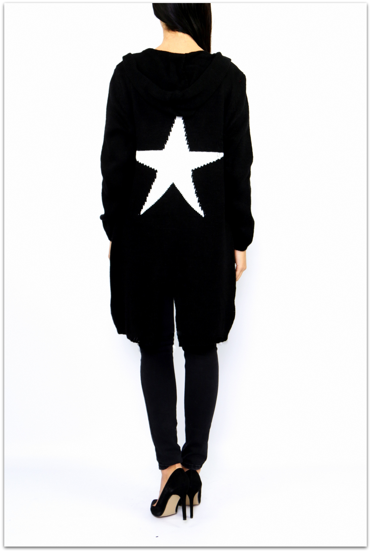 Dámský dlouhý SVETR / CARDIGAN STAR pletený 3300163-2 černá