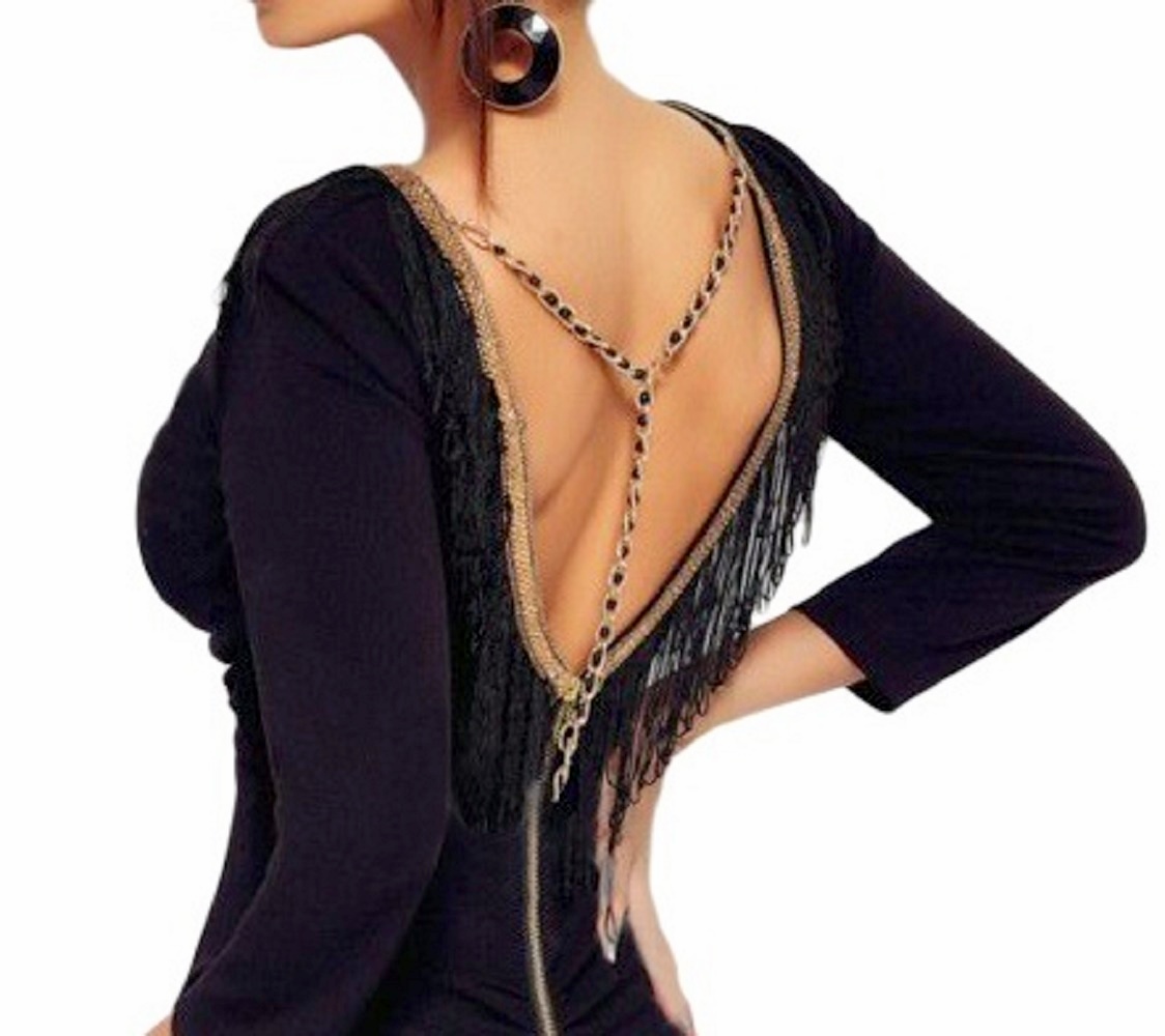 SEXY koktejlky MIDI ŠATY s třásněmi 11619281-2 černá 