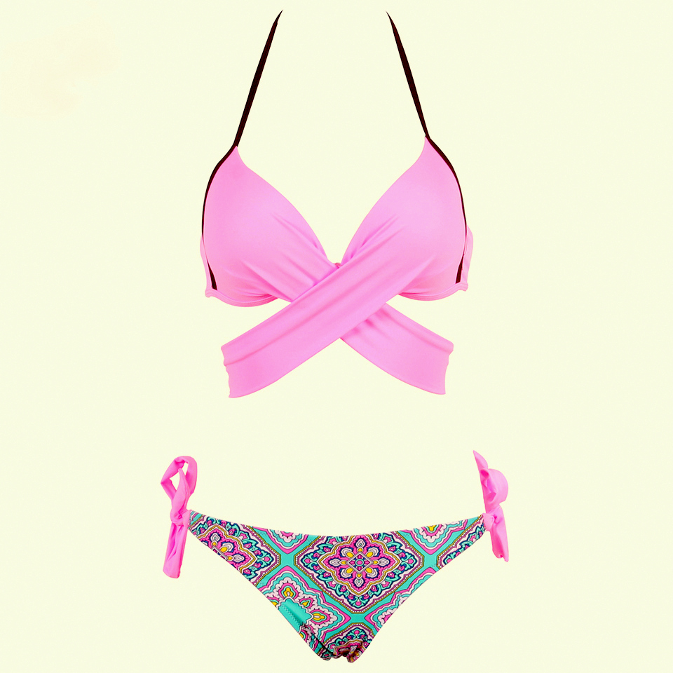 DÁMSKÉ DVOUDÍLNÉ PLAVKY BIKINY s překřížením 8021933-3 růžová XS/S