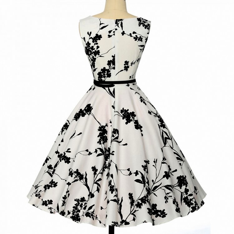 Dámské RETRO ŠATY VZOR kolová sukně + pásek 80201261-1 bílá XXL