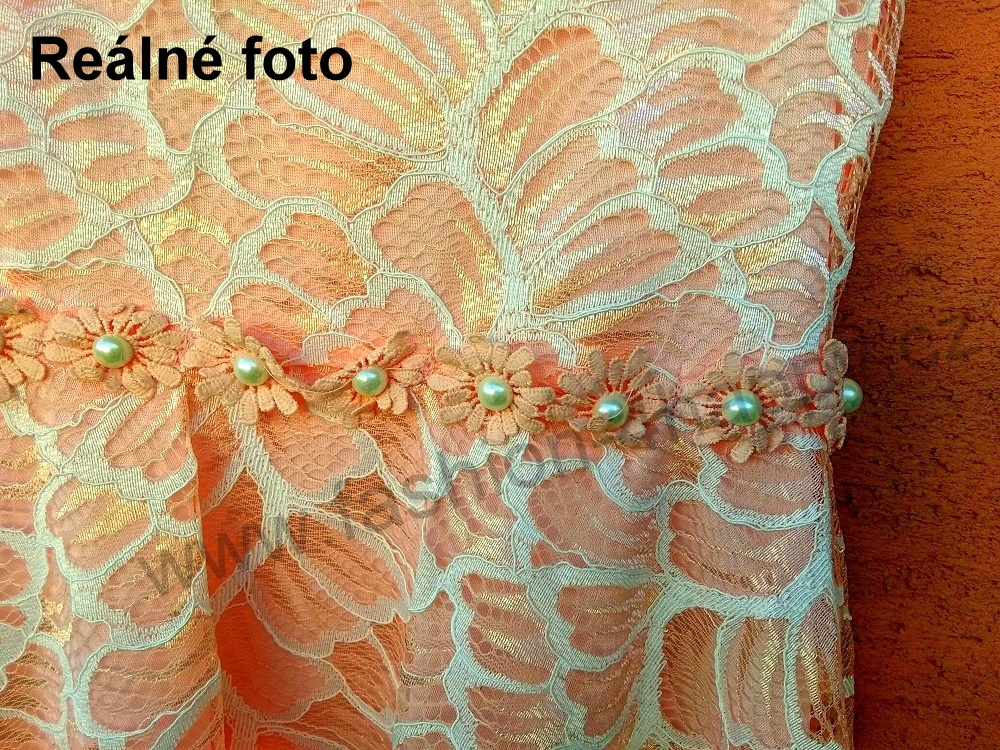 Společenské dívčí ŠATY krajkové 331033-6 lososová 128/134