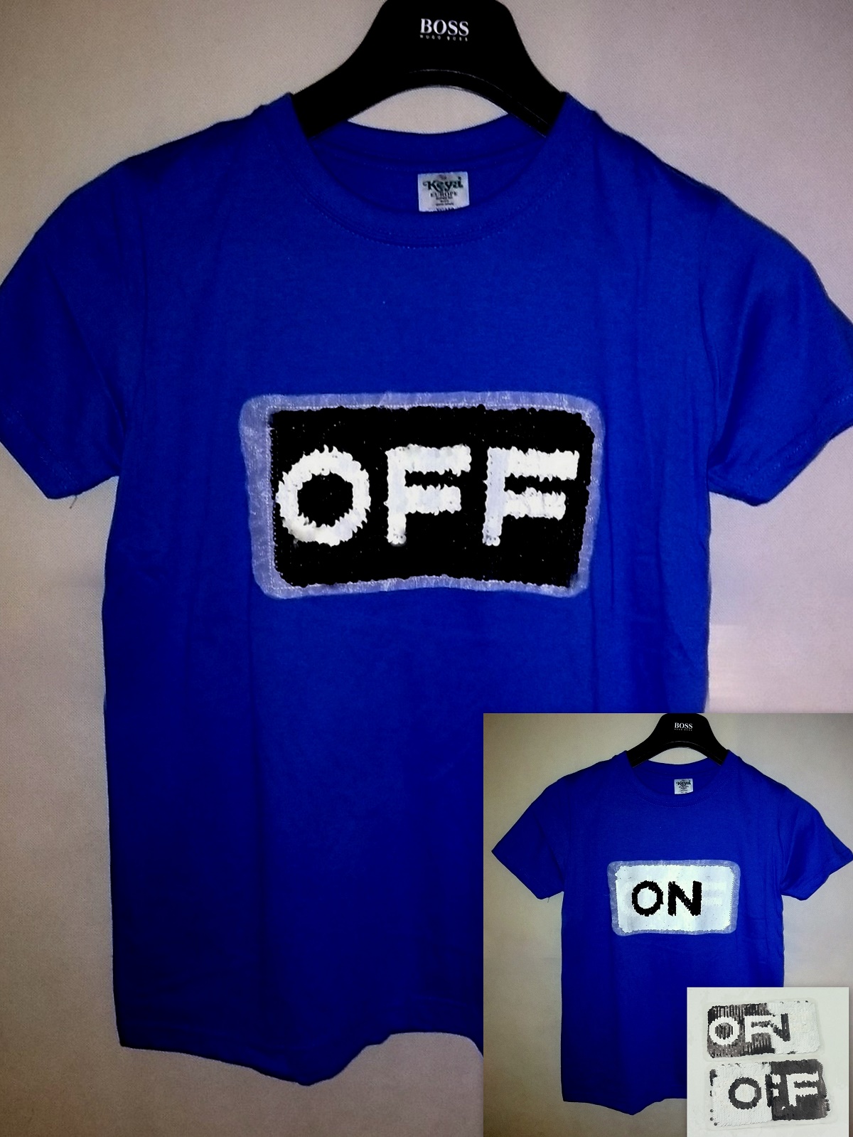 Chlapecké tričko ON/OFF s oboustrannými pajetkami/flitry 2018011-4 modrá 110/116