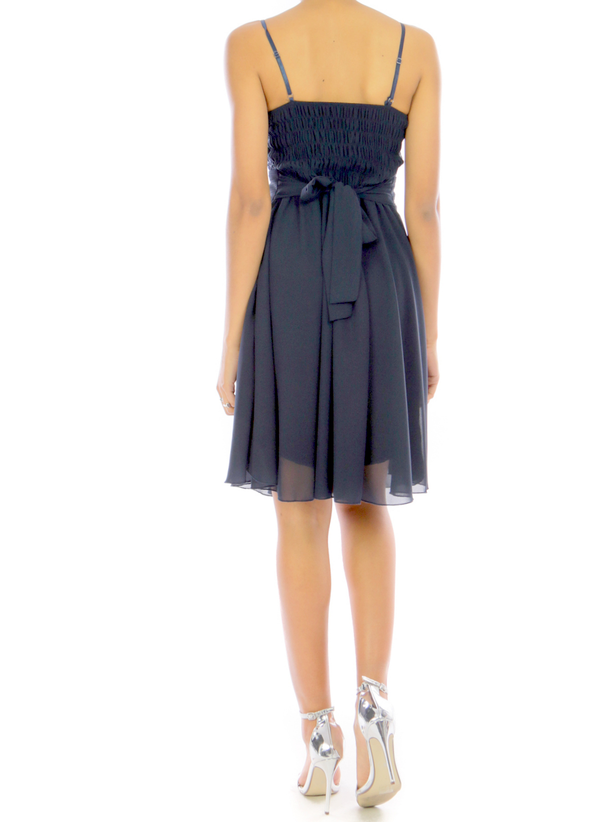 Společenské ŠATY MINI s krajkou na ramínka 330877-7 modrá S/M