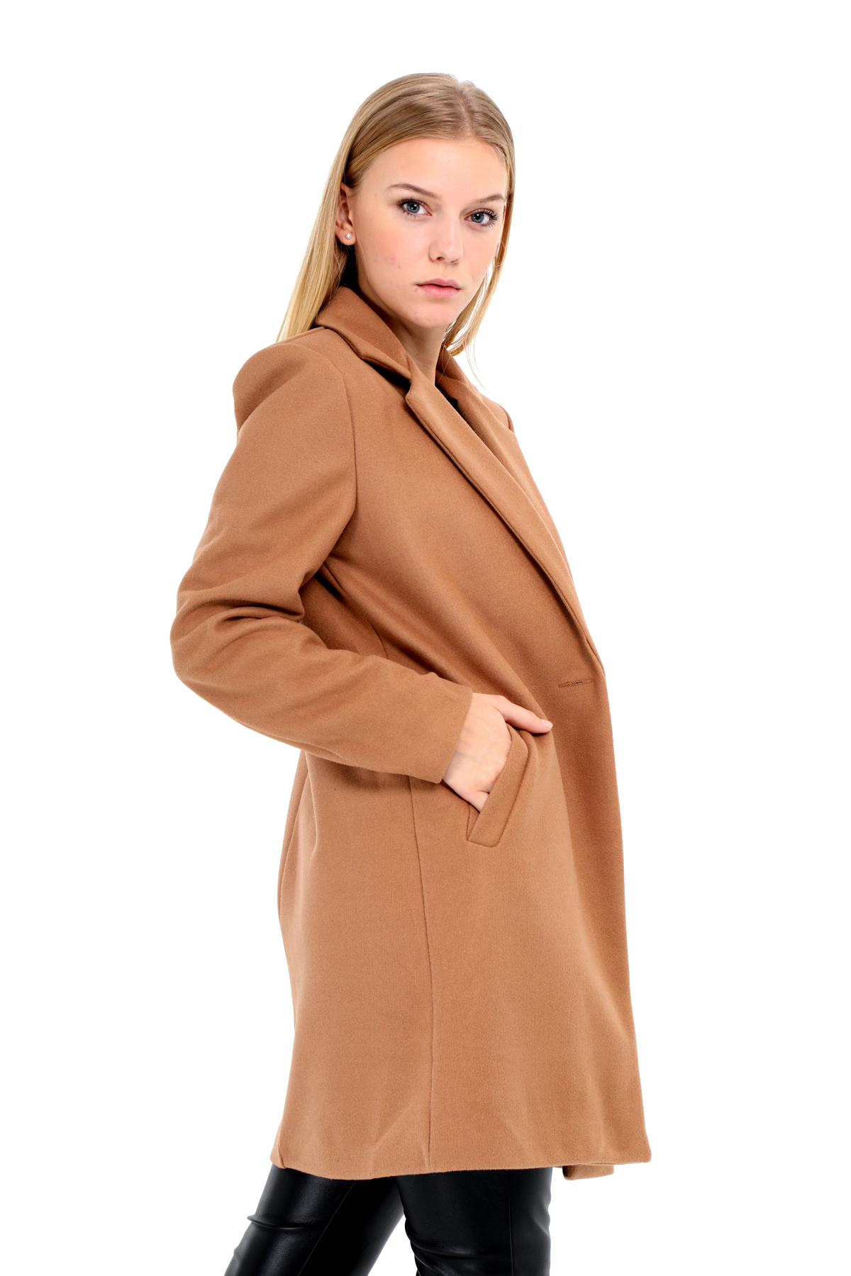 Dámský flaušový kabát 330088-1 hnědá / camel M