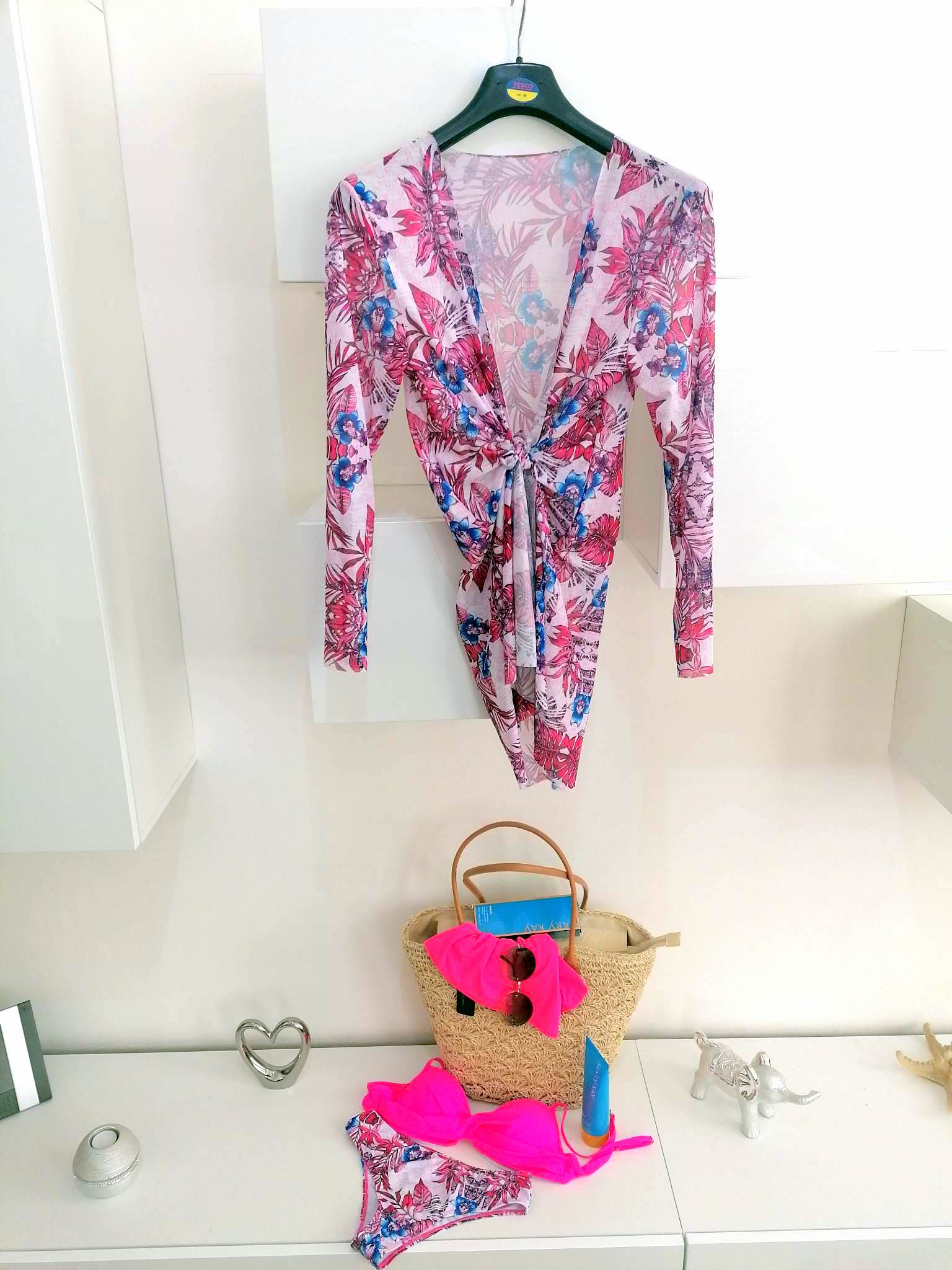 Dvoudílné dámské PLAVKY / BIKINY + KABÁTEK 301610-2 sytě růžová S / M