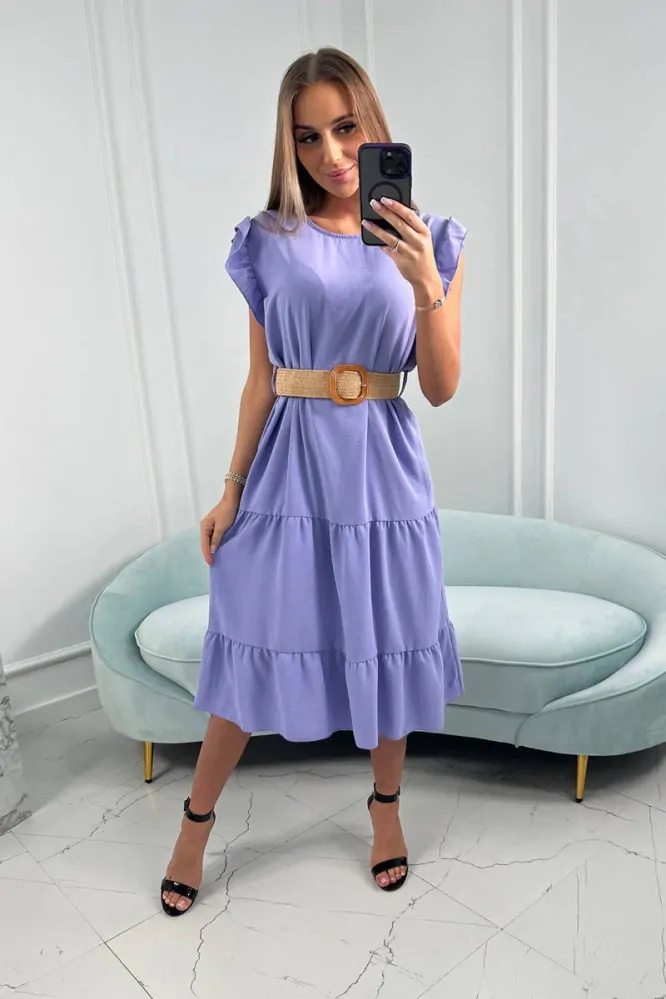 Dámské šaty dlouhé s ozdobným páskem zdarma 5997-5 fialová - univerzální - S/M/L