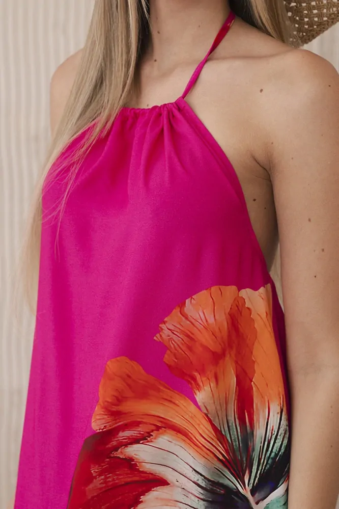 Letní šaty dlouhé s květinovým vzorem 2760-2 sytě růžová - S/M/L