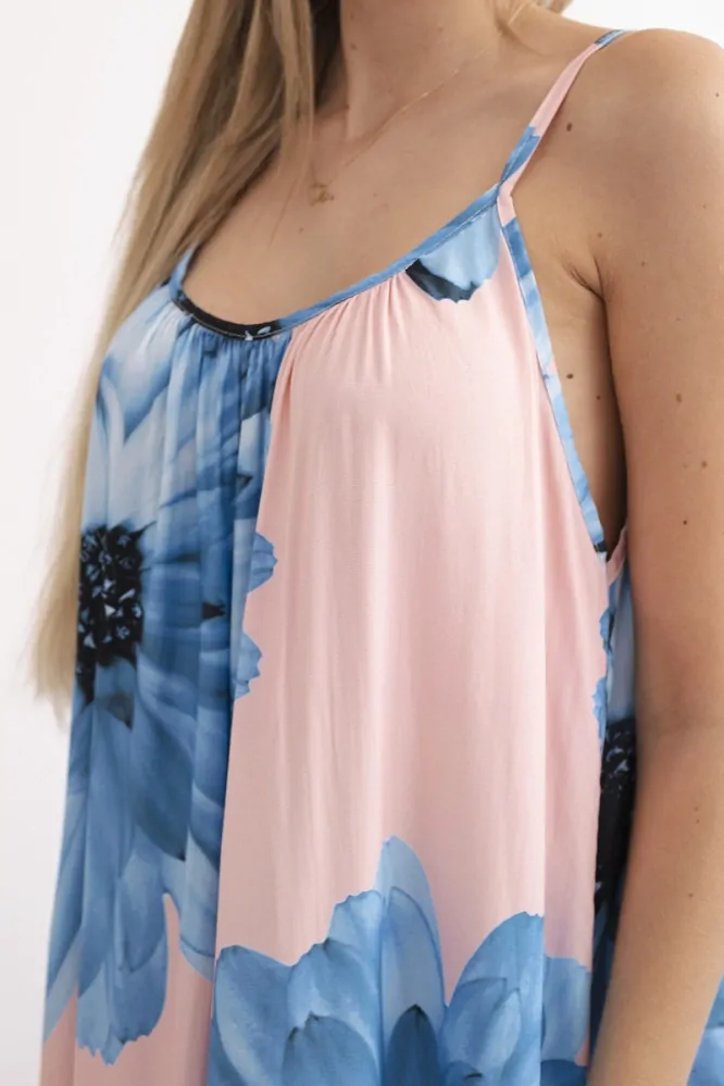 Letní šaty dlouhé s květinovým vzorem 702789-3 růžová univerzální - S/M/L