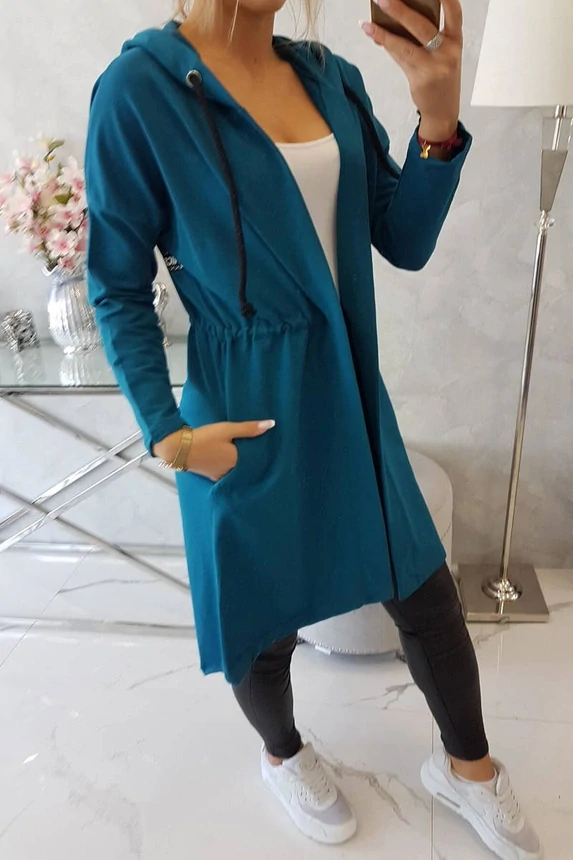 Dámská dlouhá MIKINA / BUNDA kardigan OVERSIZE 8998-3 modrá - univerzální S/M/L