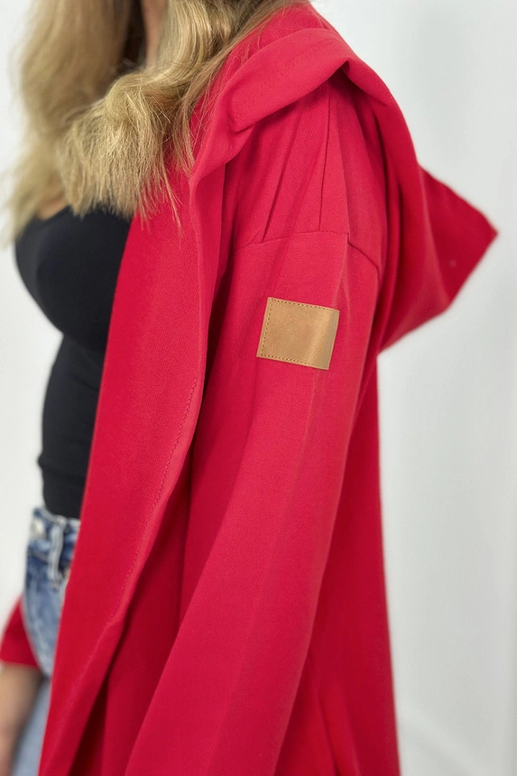 Dámský kardigan / kabátek /mikina OVERSIZE 9077-9 červená - univerzální S/M/L
