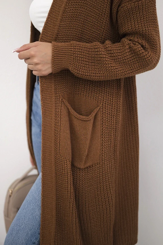 Dámský svetrový kardigan / svetr IT43-11 hnědá univerzální S/M/L- Italská móda