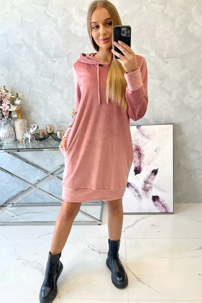 Kesi dámské šaty s kapucí  9366-4 starorůžová univerzální
