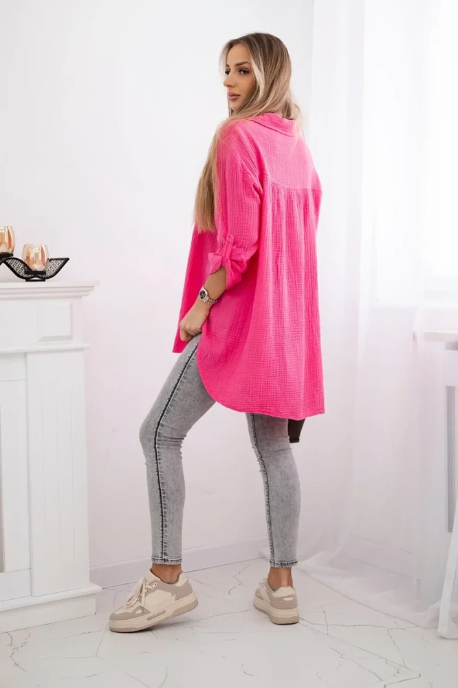 Bavlněná Mušelínová dámská košile 65622-4 sytě růžová univerzální L/XL/XXL 100% bavlna PLUS SIZE