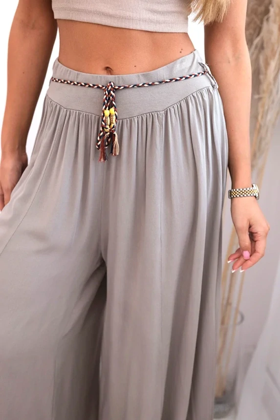 Letní dámské kalhoty široké 81733-14 fango/světle hnědá univerzální 