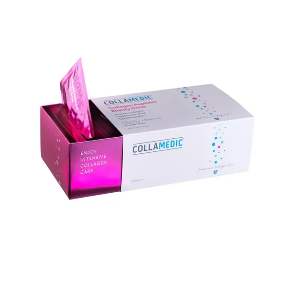 Collamedic collagen peptides beauty drink s kyselinou hyaluronovou a ceramidy 8560 mg – 30 sáčků + Dárek: 30 kapslí vitamín C 500 mg 