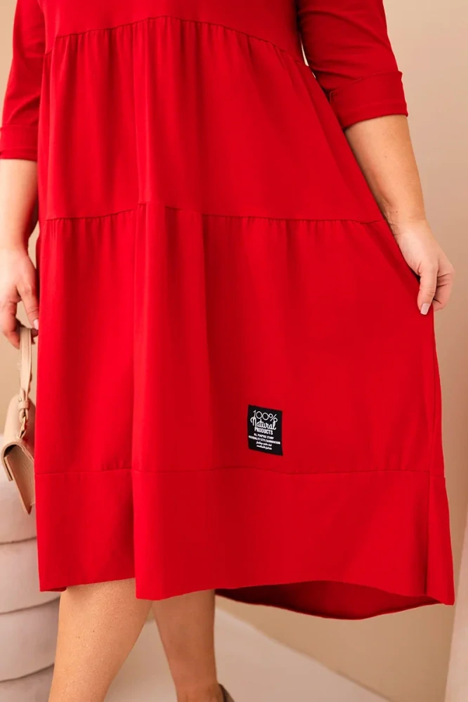 Dámské dlouhé MAXI šaty plus size s 3/4 rukávem a volánem ART22229-7 červená 2XL - 4XL 