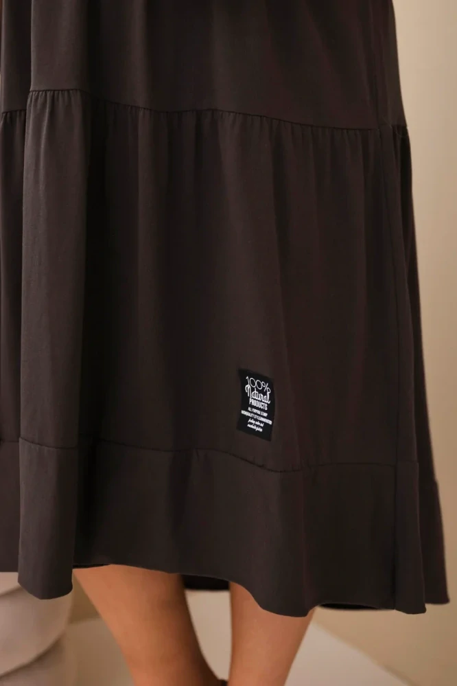 Dámské dlouhé MAXI šaty plus size s 3/4 rukávem a volánem ART22229-4 hnědá 2XL - 4XL