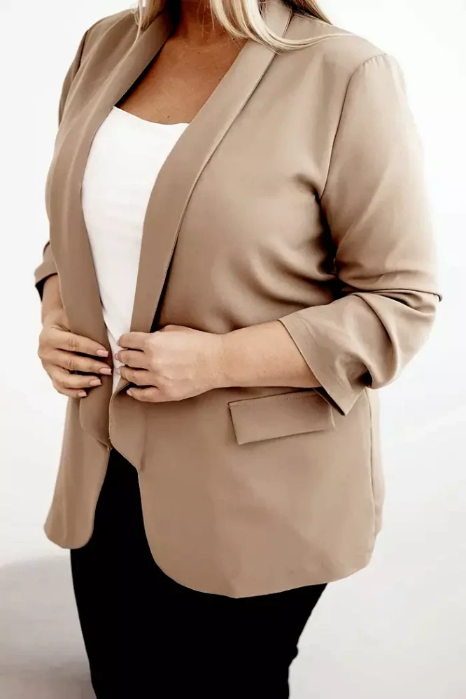 Kesi Dámské sako 8895-4 béžová Plus size univerzální