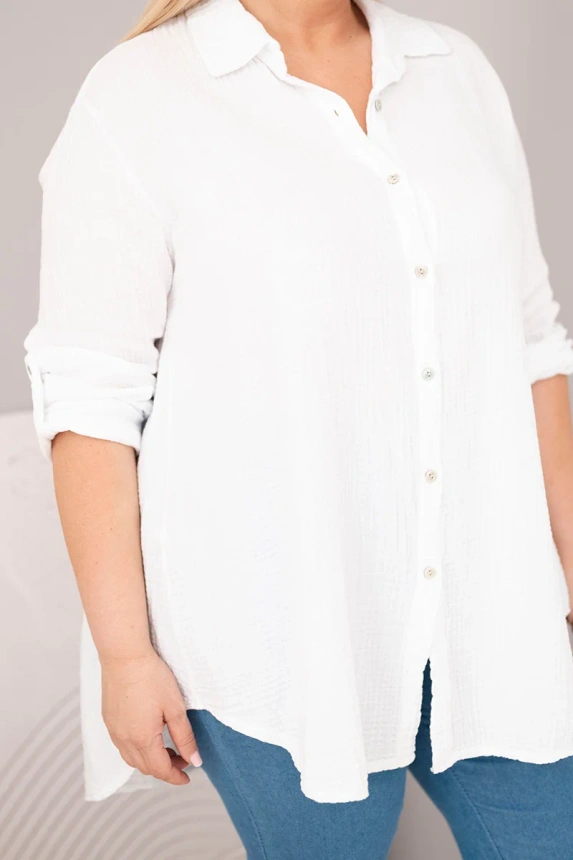 Bavlněná Mušelínová dámská košile 65622-1 bílá univerzální L/XL/XXL 100% bavlna PLUS SIZE