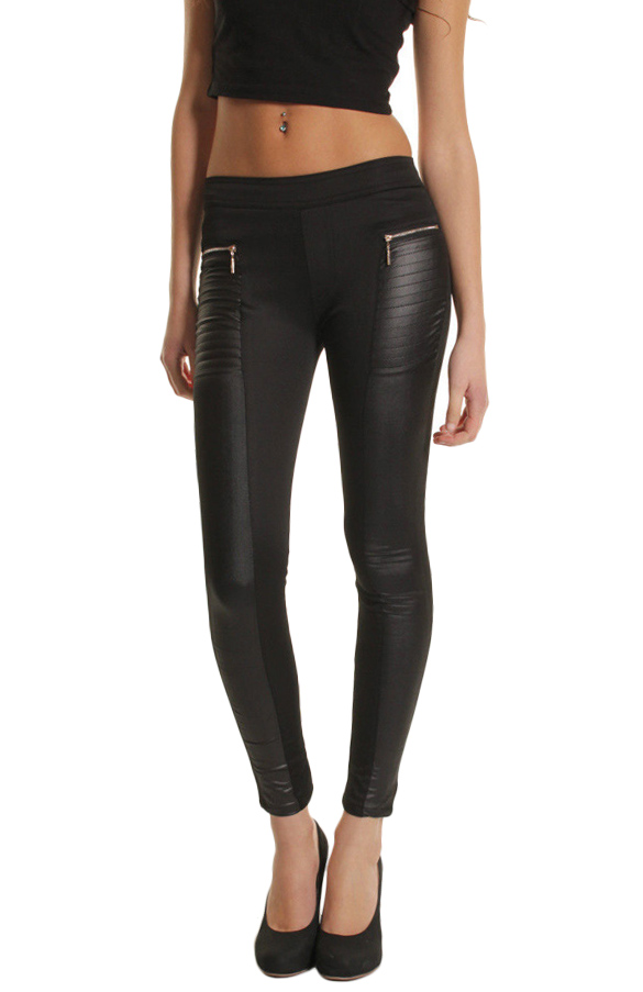 Dámské kalhoty LEGÍNY imitace kůže 736417 černá S/M/L
