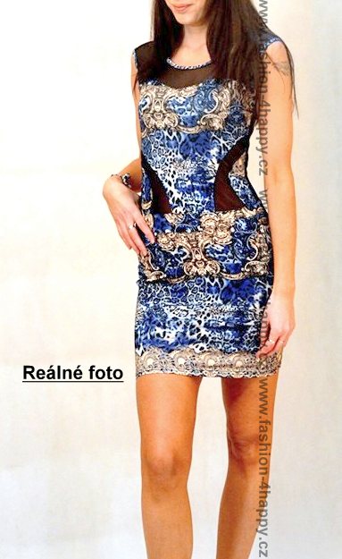 SEXY MINI ŠATY vzor modrá/černá univerzální 122164-2
