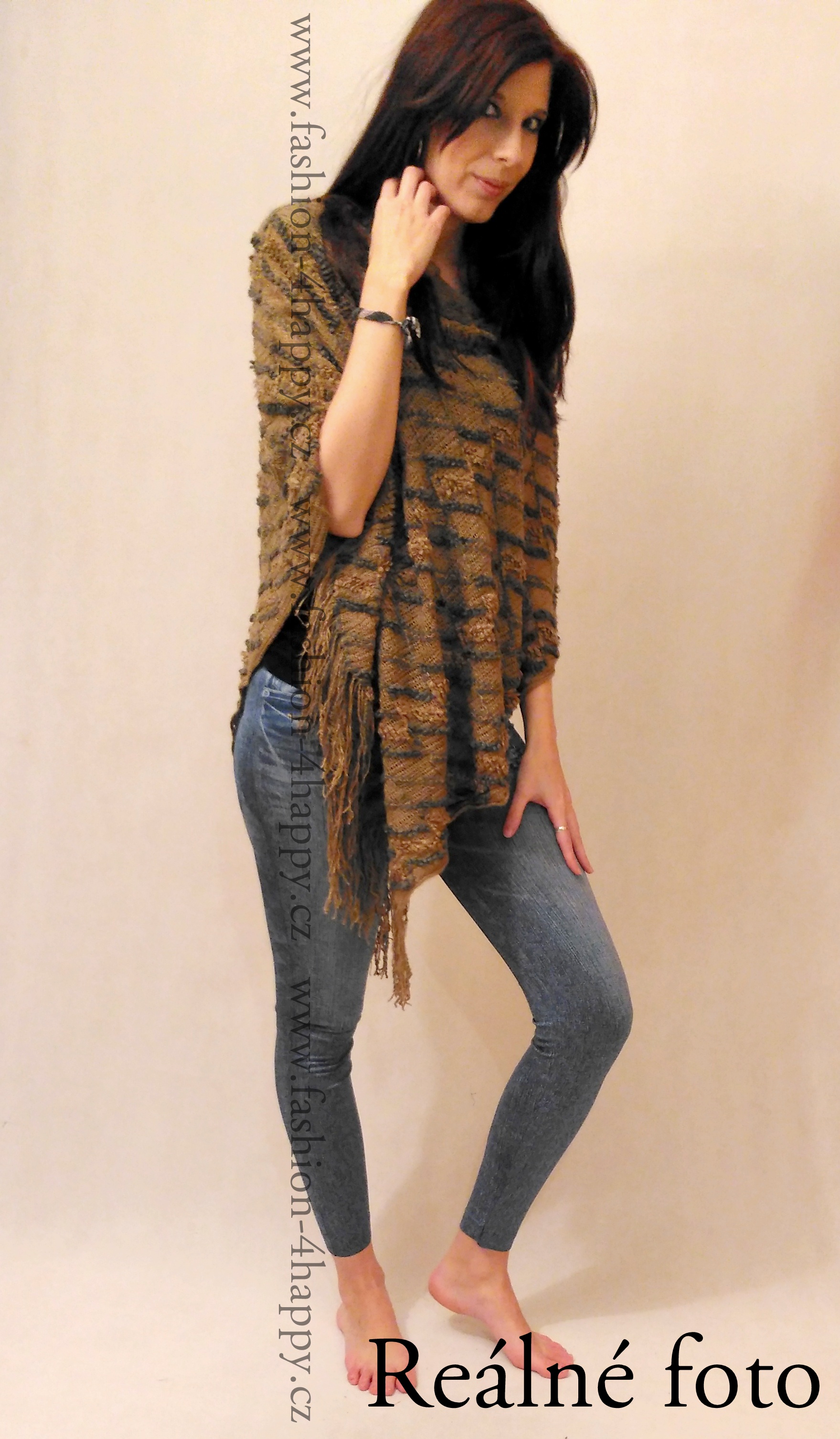 PONCHO/PONČO SVETR pletený 7025085-2 hnědá UNI