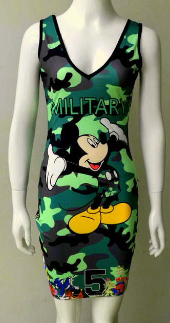 Sportovní MILITARY MINI ŠATY MICKEY 628315 zelená S