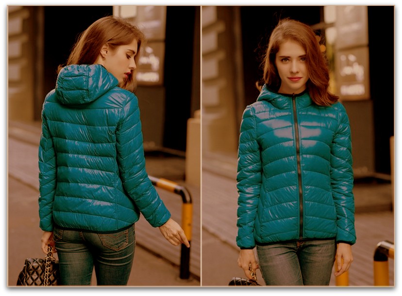 Oboustranná ULTRA LIGHT péřová bunda s kapucí 330171-1 tyrkys - modrá XS/S - poslední kus