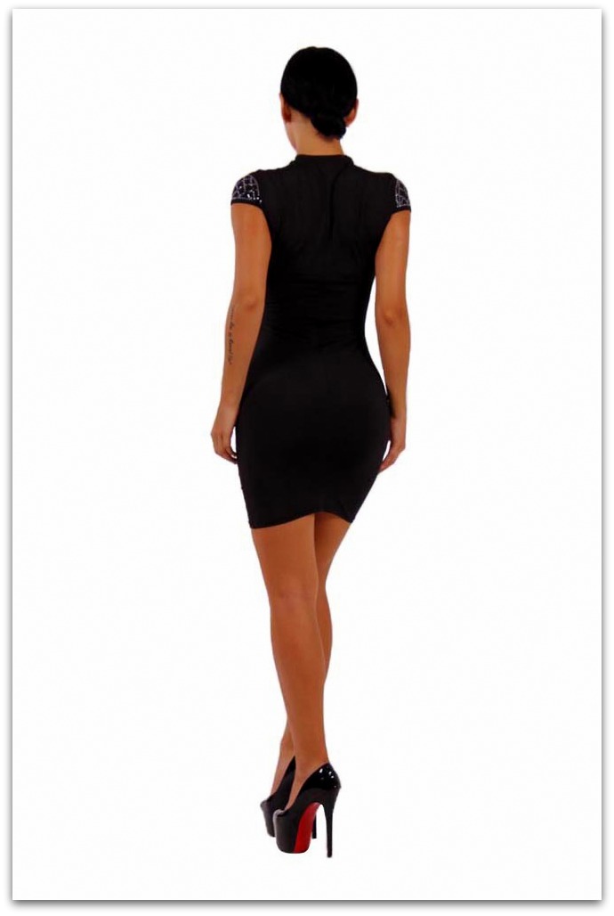 Elegantní pouzdrové ŠATY MINI s flitry 80256040-2 černá XS/S