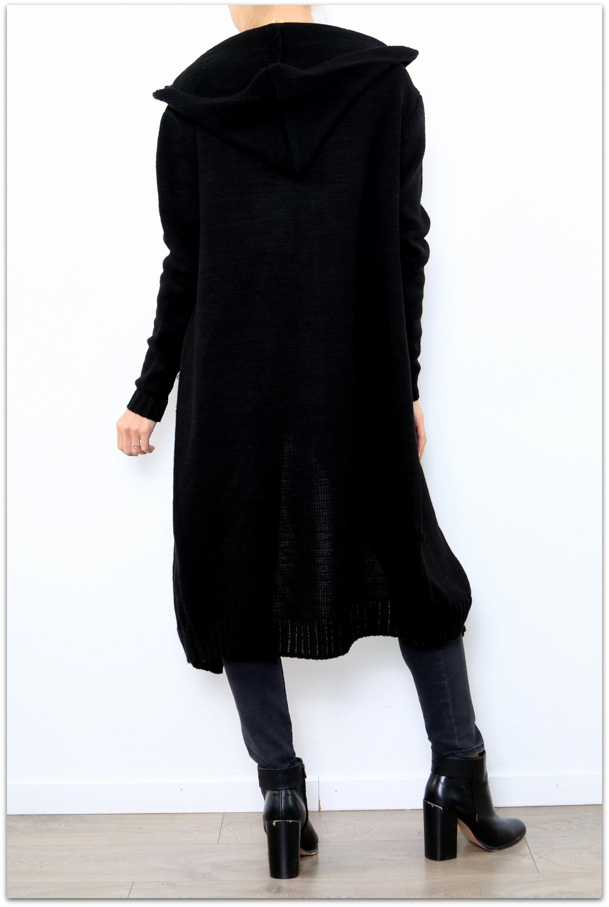 Dámský dlouhý SVETR / CARDIGAN s kapucí pletený 33006562-2 černá UNI - M/L/XL