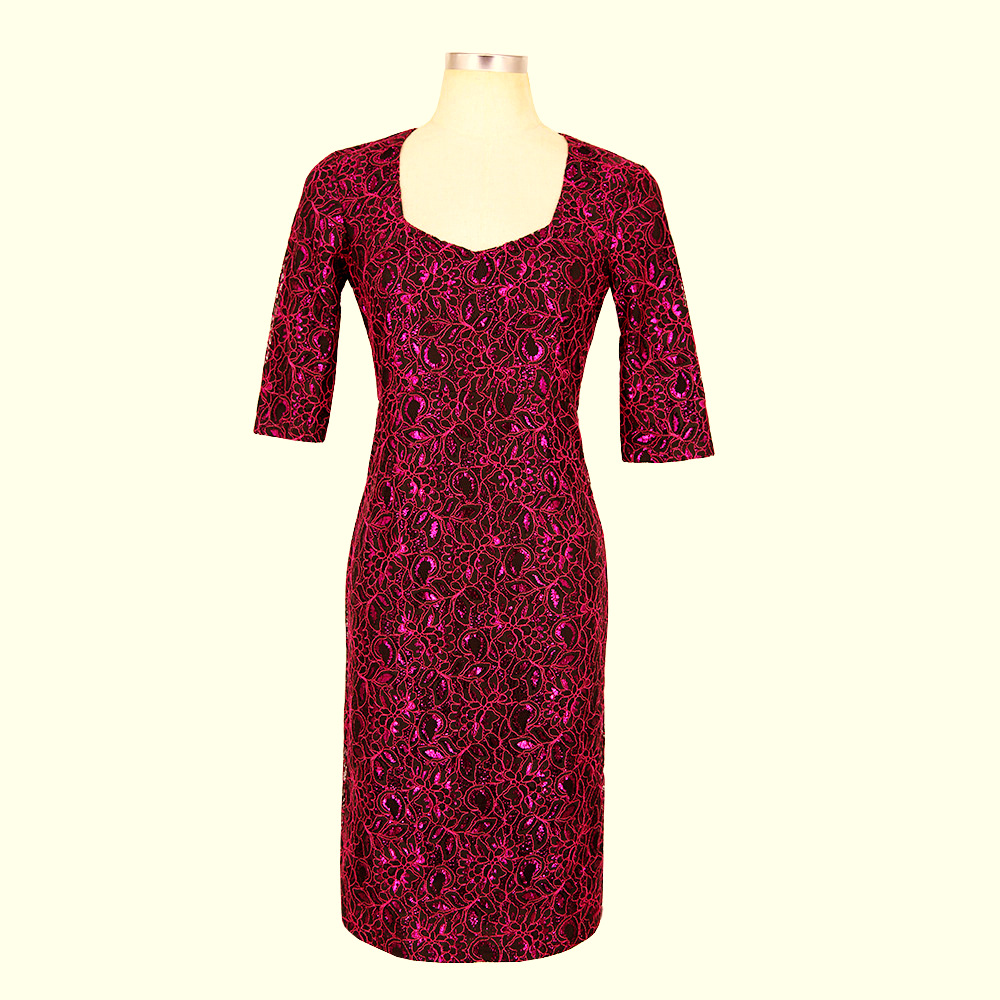 Elegantní pouzdrové ŠATY MIDI 82252120-4 krajka červená / černá S 