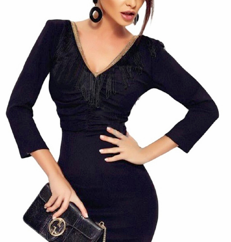 SEXY koktejlky MIDI ŠATY s třásněmi 11619281-2 černá 