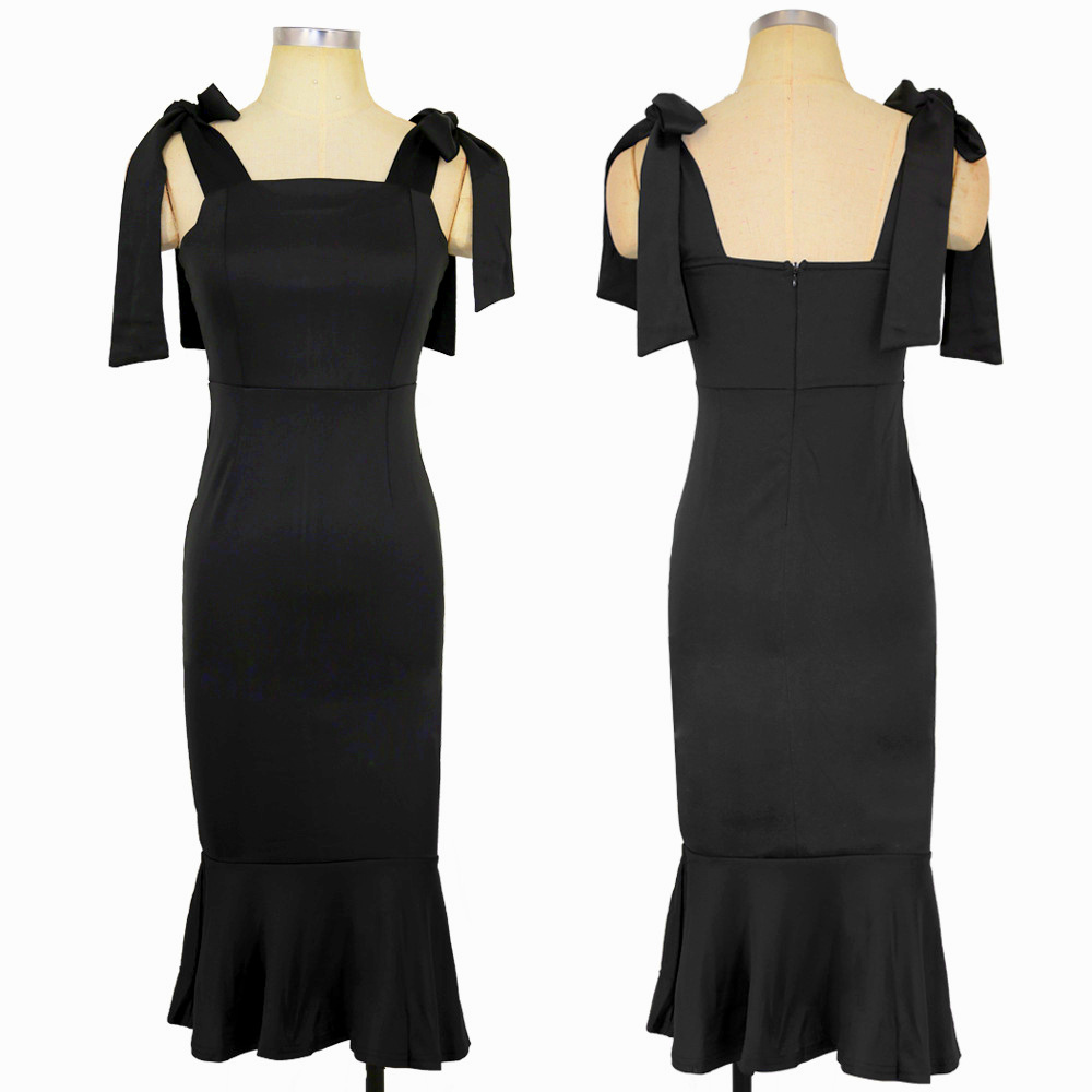 Elegantní pouzdrové ŠATY MIDI s volánem 80251908-2 černá L