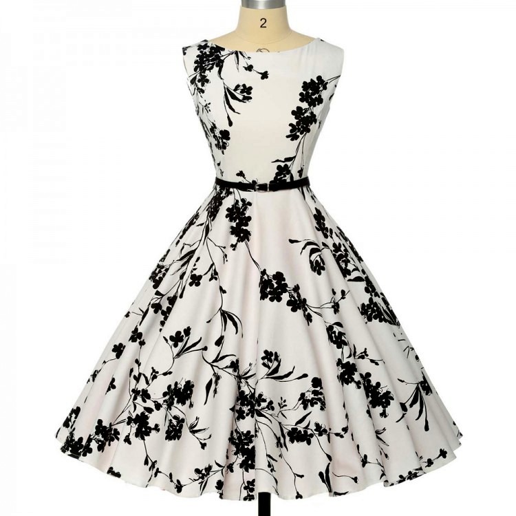 Dámské RETRO ŠATY VZOR kolová sukně + pásek 80201261-1 bílá XXL
