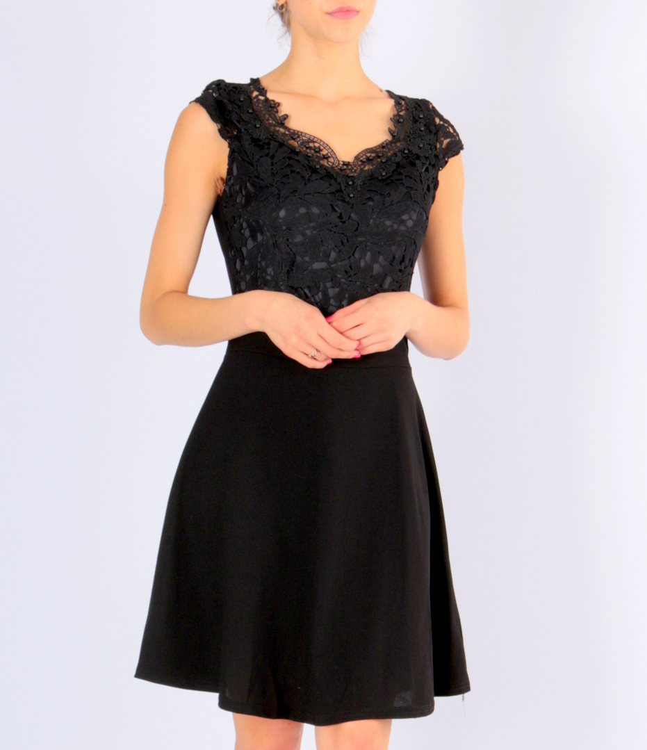 Společenské ŠATY MINI s krajkou 331861-2 černá 