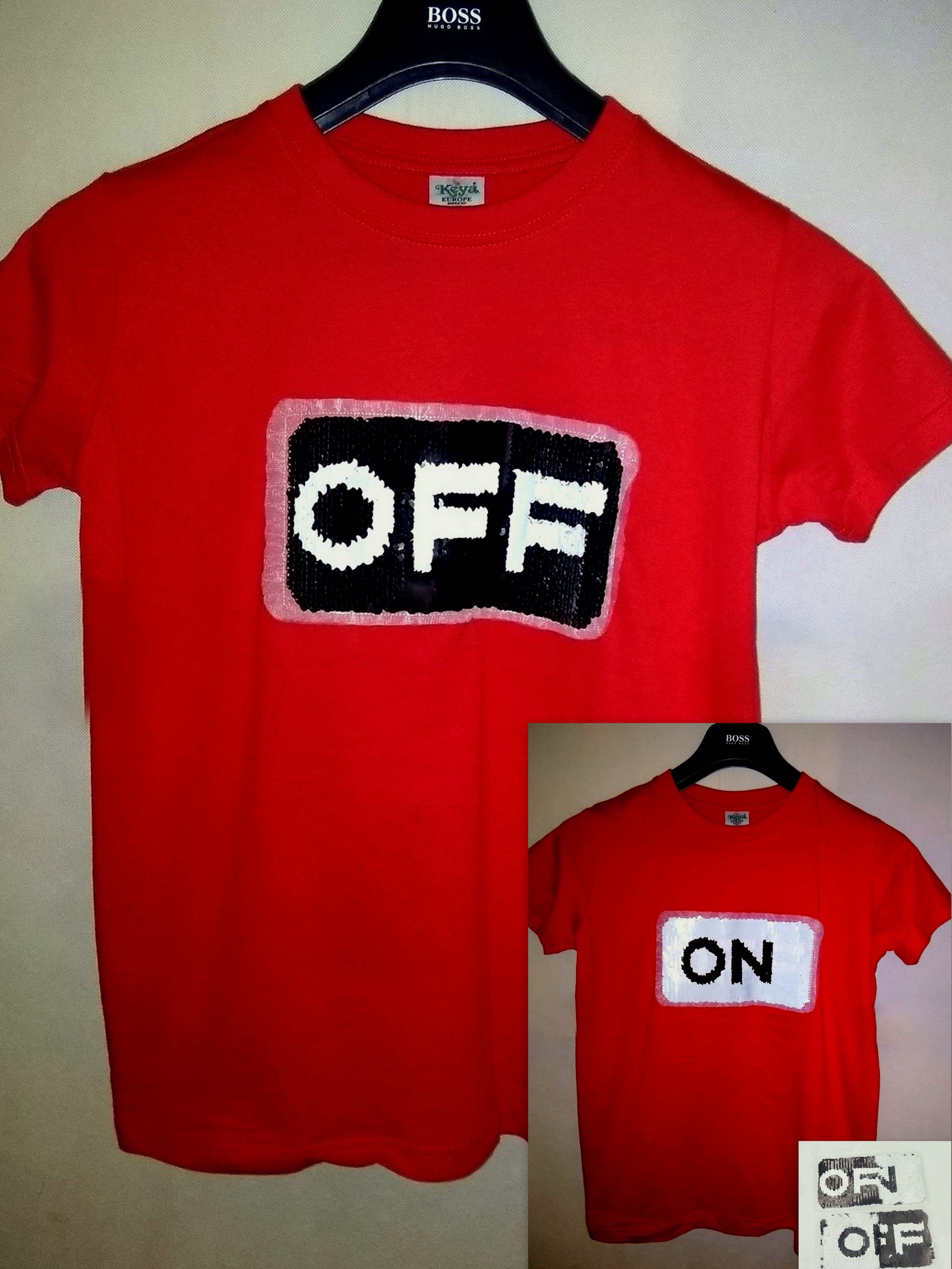 Dětské tričko ON/OFF s oboustrannými pajetkami/flitry 2018011-3 červená 110/116