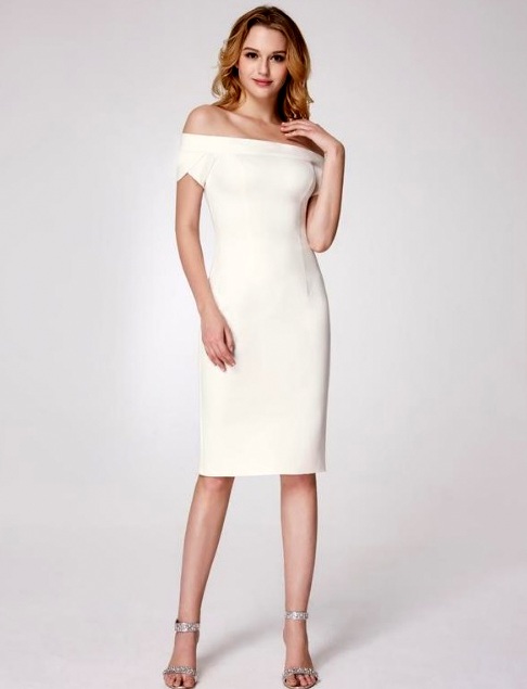 Elegantní pouzdrové ŠATY MIDI EP05968WH bílá S / M