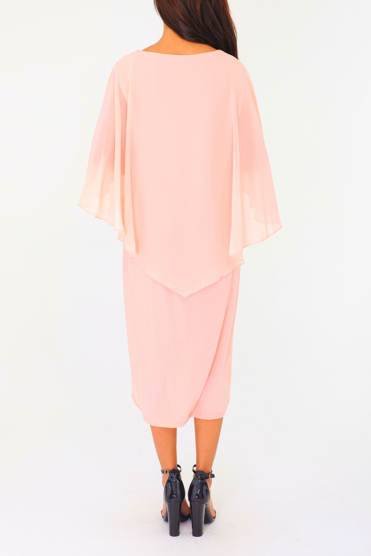 Společenské ŠATY MIDI s kamínky 331055-5 růžová XXL/XXXL