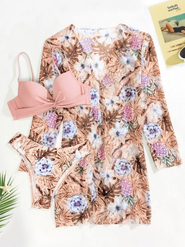 Dvoudílné dámské PLAVKY / BIKINY + KABÁTEK 301610-5 světle růžová S