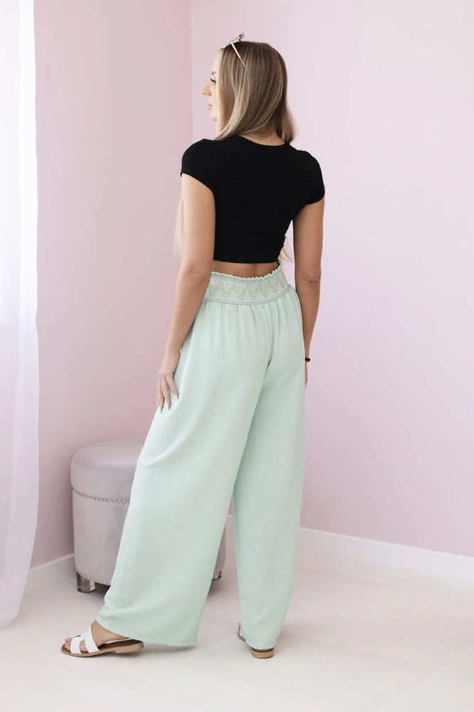 Široké dámské kalhoty s vysokým pasem ITALSKÁ MÓDA 70407 univerzální ........  Výběr barev: sytě růžová, růžová, starorůžová, mátová