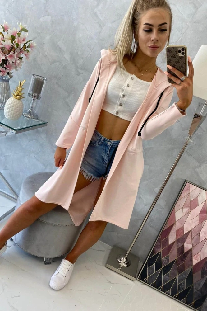 Dámská dlouhá MIKINA / BUNDA kardigan OVERSIZE 8998-1 růžová - univerzální S/M/L