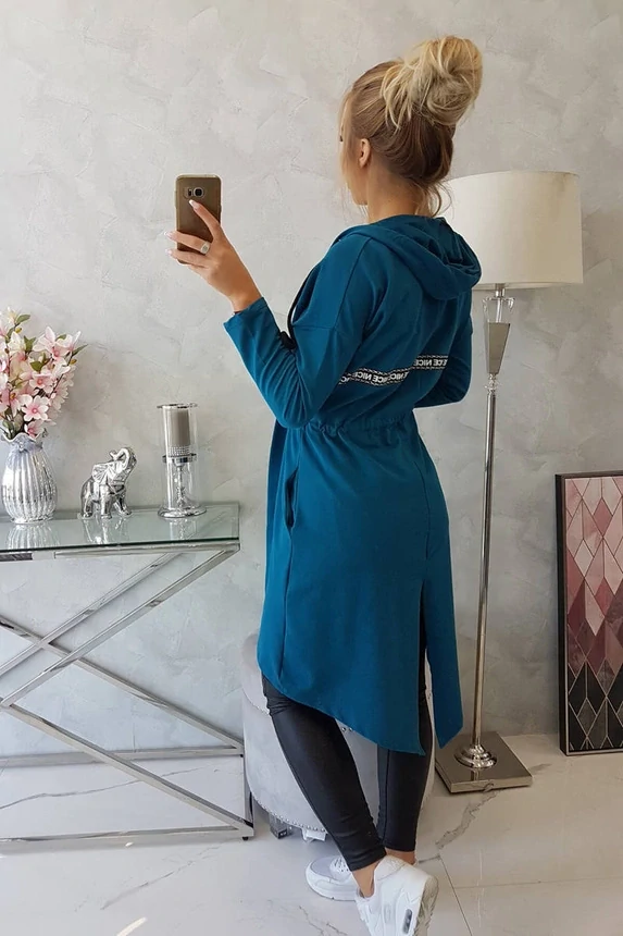 Dámská dlouhá MIKINA / BUNDA kardigan OVERSIZE 8998-3 modrá - univerzální S/M/L