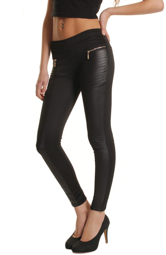 Dámské kalhoty LEGÍNY imitace kůže 736417 černá S/M/L