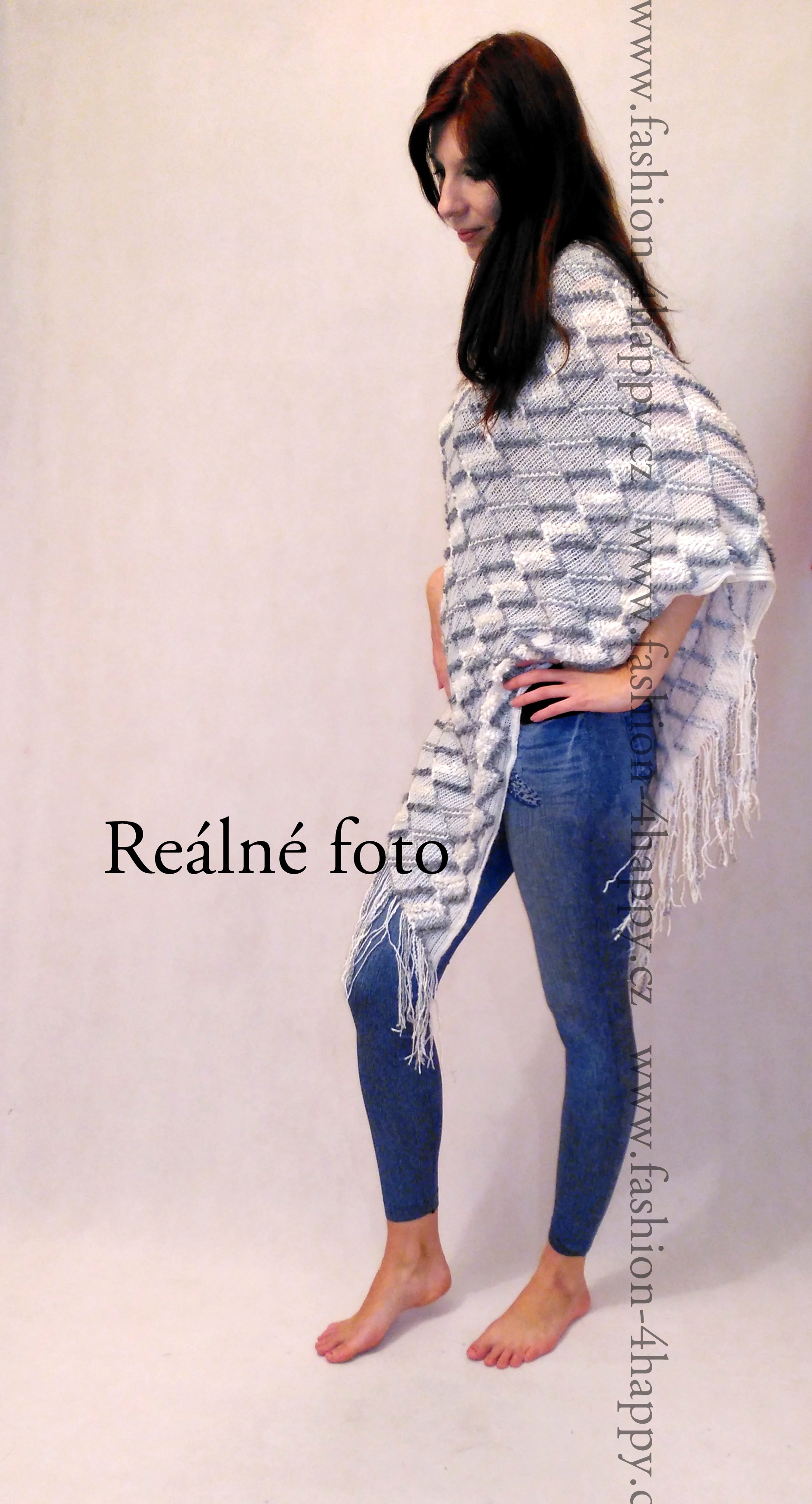 PONCHO/PONČO SVETR pletený 7025085-1 bílá UNI