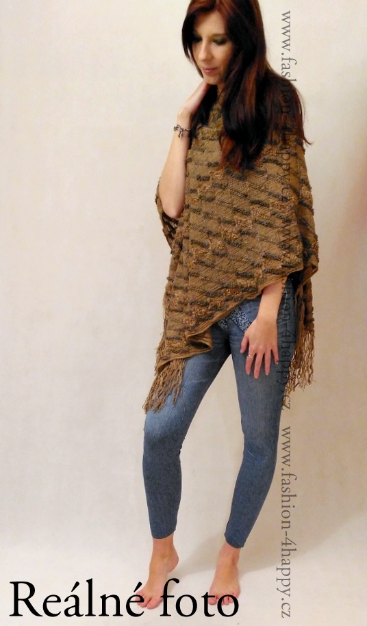 PONCHO/PONČO SVETR pletený 7025085-2 hnědá UNI