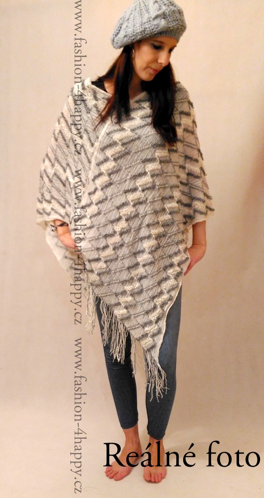 PONCHO/PONČO SVETR pletený 7025085-3 béžová UNI