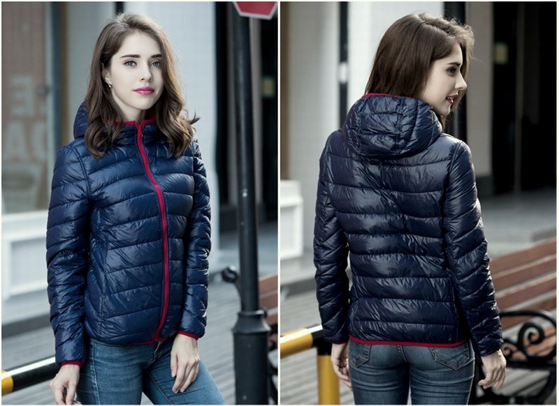 Oboustranná ULTRA LIGHT péřová bunda s kapucí 330171-3 červená/modrá L/XL