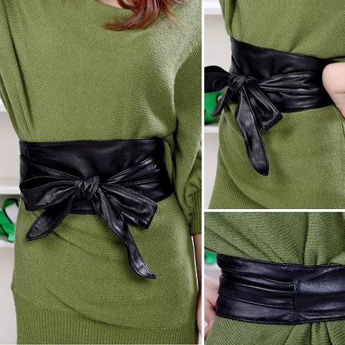 Dámský široký pásek zavinovací umělá kůže 7705457-2 černá délka 210 cm