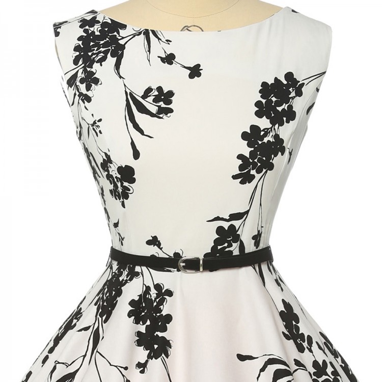 Dámské RETRO ŠATY VZOR kolová sukně + pásek 80201261-1 bílá XXL