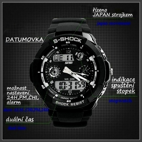 HODINKY pánské SPORT S-SHOCK Quartz waterproof 6168 černá / žlutá